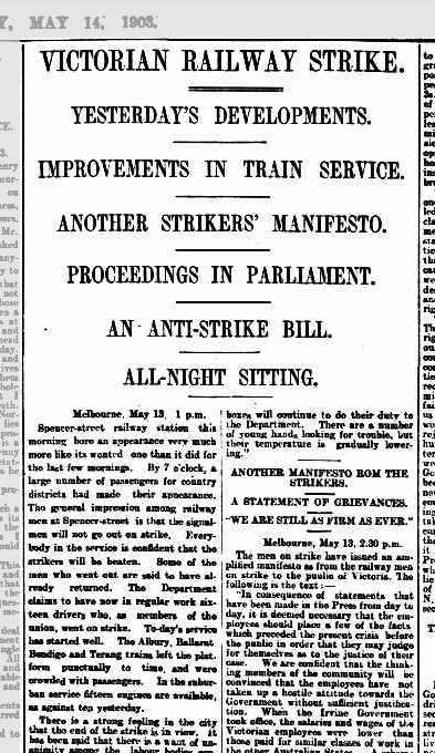 An articles from 1903 about the Victorian Railway Strike.