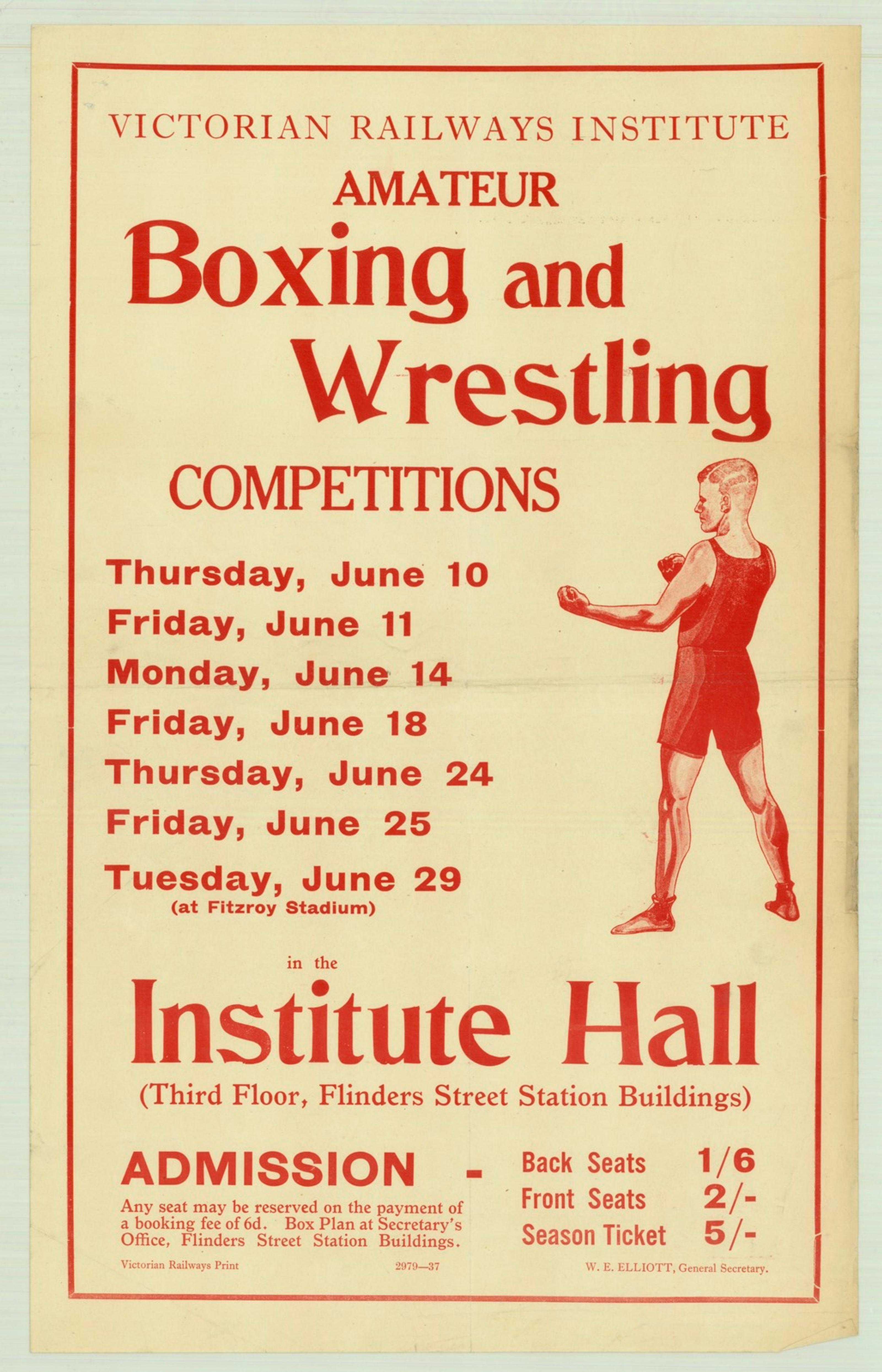 An old ad for Victorian Railways Institute amateur boxing and wrestling