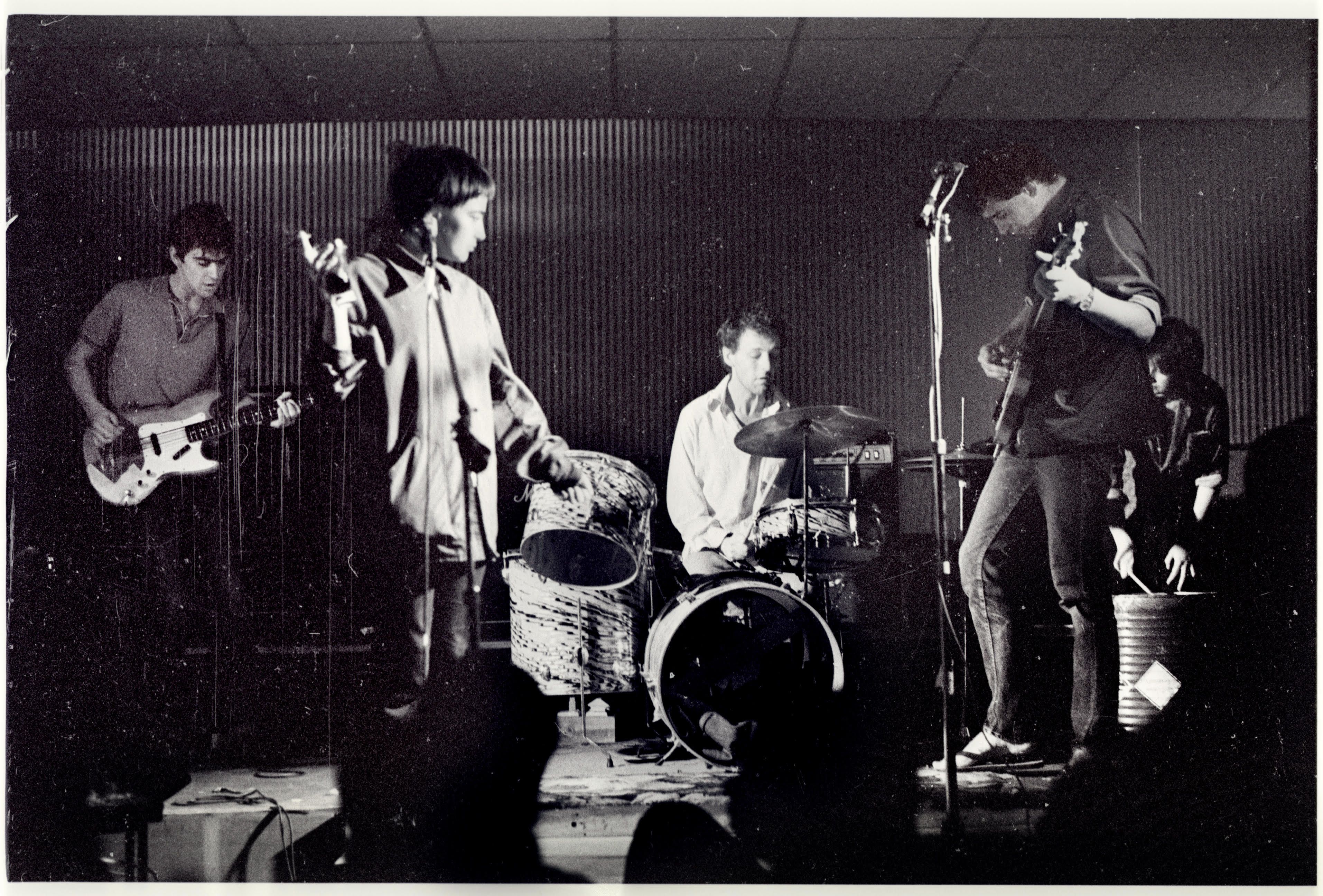 An archival photo of the band The Hoys performing as part of Little Bands. 