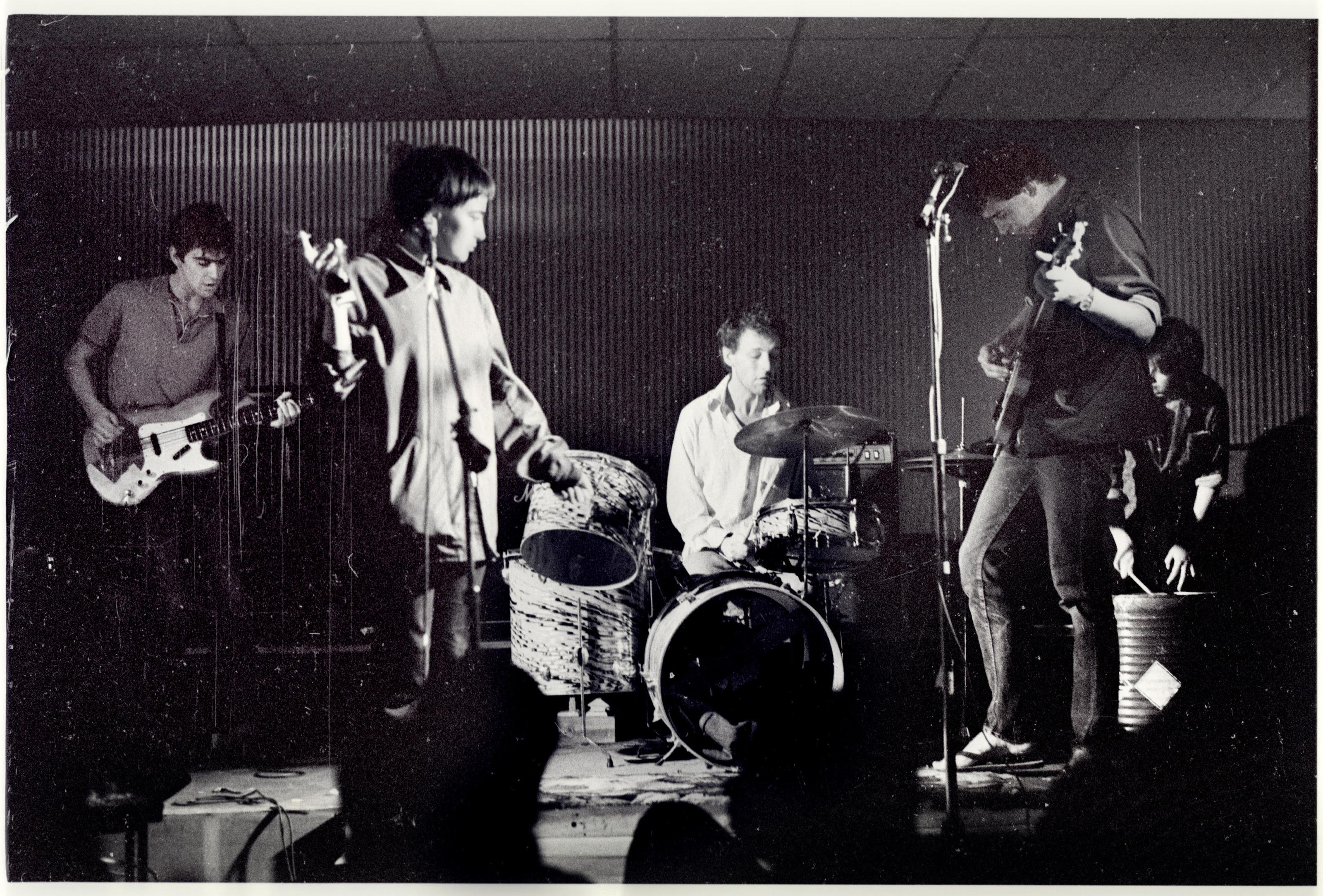 An archival photo of the band The Hoys performing as part of Little Bands.